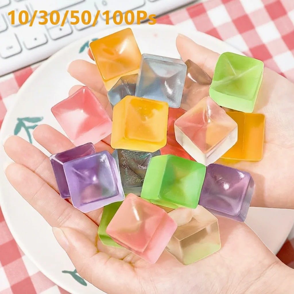 10-100個入り-フィジェットトイ-ミニスクイーズおもちゃ-もちもちアイスブロック-ストレスボール-かわいい透明キューブ-猫の手-魚-ストレス解消-握りおもちゃ
