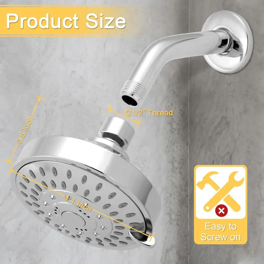 Shower, 5 ES High Pressure Shower or Relaxed Experience, 4.1 Inch Bathroom Mixed Shower, Chrome
