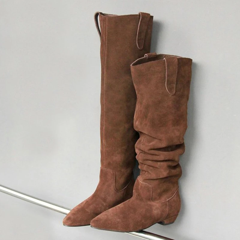 

High Boots Women Winter Designer Shoes Pointed Toe Flats Suede Fashion Knee High Boots 2025 New Dress Goth Chelsea Botas Mujer