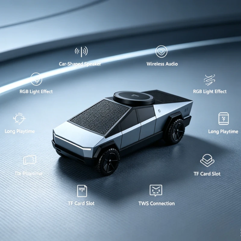 Cybertruck Shaped Wireless Charger Bluetooth Speaker Qi2.2 Fast Charging Desk Car Model Audio Decor Gifts For Men Home Office