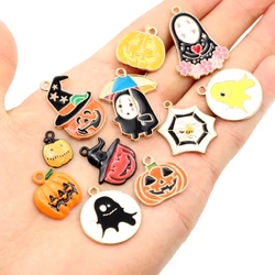 6pcs/lot Enamel Halloween Decorations Charms Pendant for Jewelry Making Pumpkin Ghost Spider for Necklace Bracelet Supplies