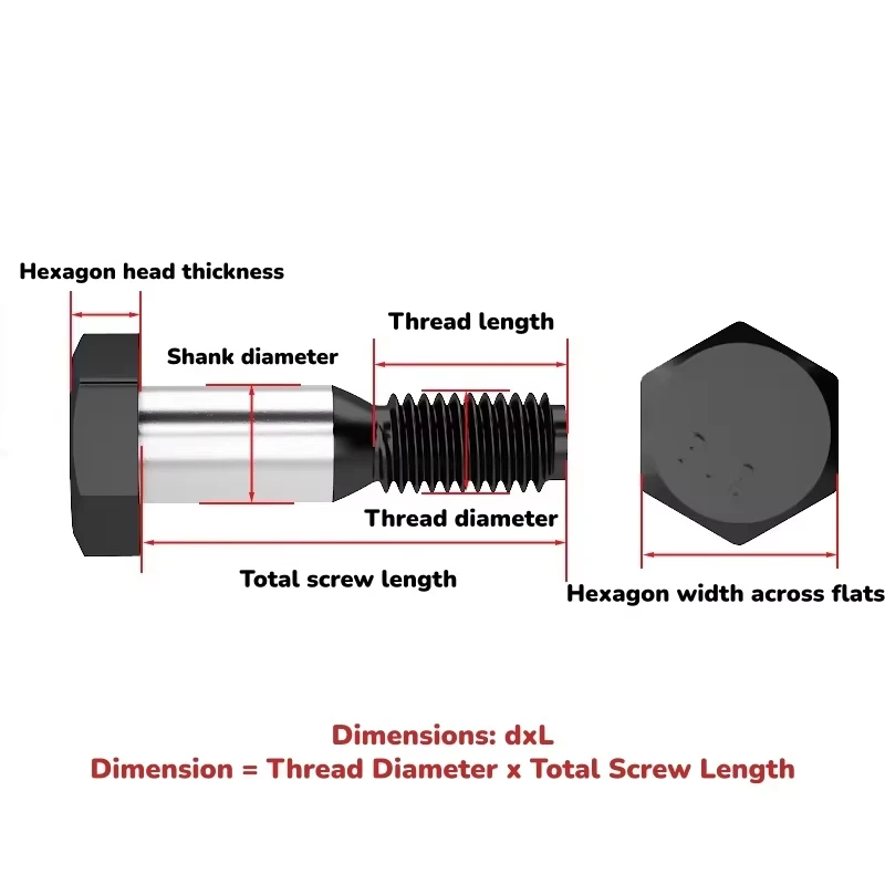 M14 M16 M18  Hex Hexagon Locating Plug Screw Black Grade 8.8 Carbon Steel Hinge-Mounted Bolt Length 40~150mm
