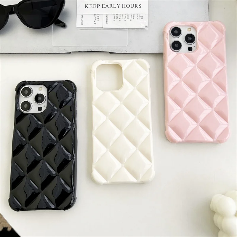 Fashion Girly Diamond Pattern Candy Case For iPhone 16 15 14 Plus 13 12 Mini 11 Pro Max Shockproof Airbag Frame Cushion Coque