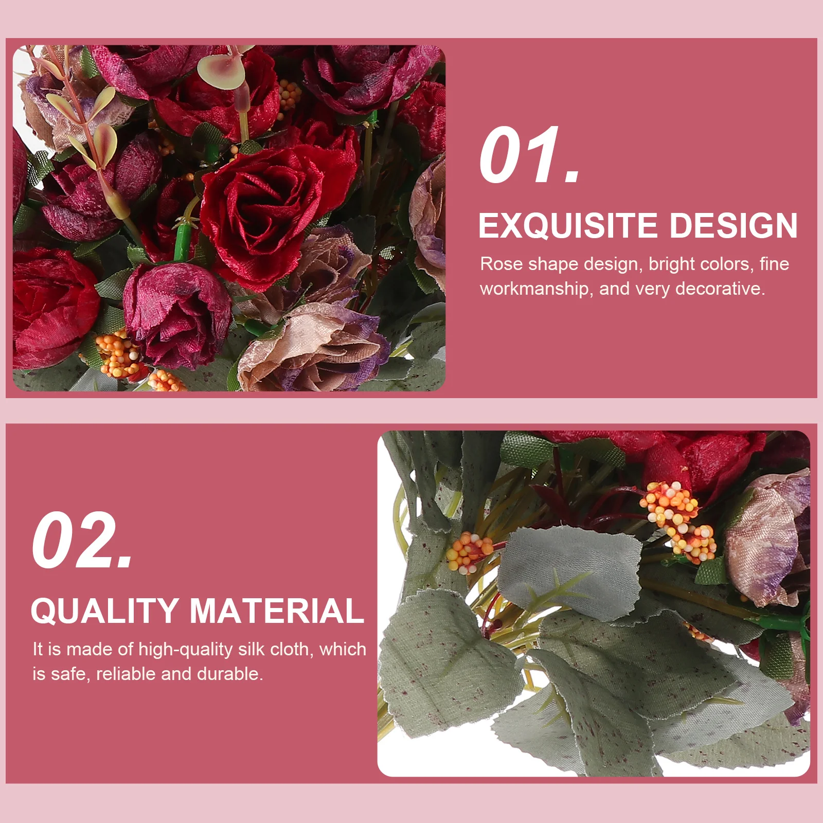 

2Pcs Chic Rose Decor Realistic Silk Flower Wedding Home DIY Ornament Easy to Clean Fake Flower Simulated Rose Decor