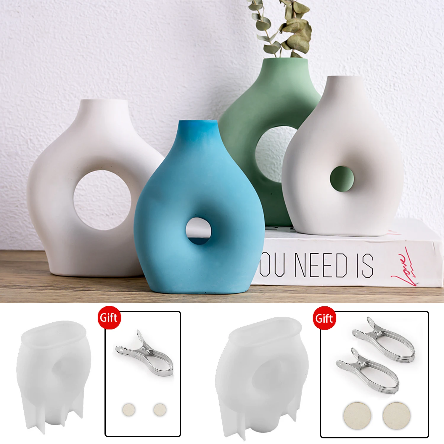 Nordic Irregular Vase Silicone Mold with Free Clips DIY Handmade Making Flower Arrangement Ornament Resin Mold Plaster Art Craft