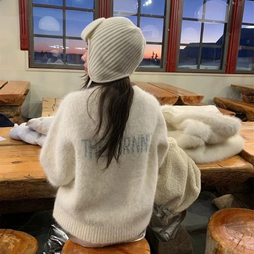 TheBarnet Women's Long Sve round Ne Sweater Letter Print Pure Color Commute Sle Autumn Faion Simple Design Knitted Top