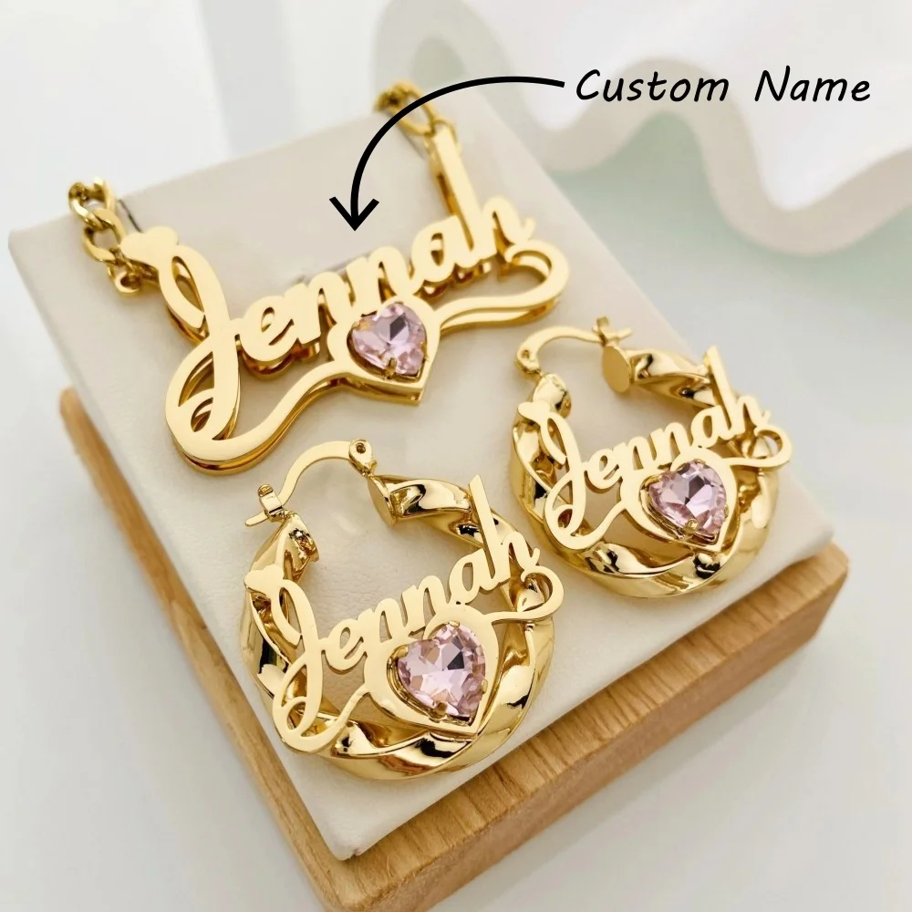 

Customized Name Necklace with Heart 18K Gold Plated Nameplate Jewelry Set Personalized Name Necklace Gifts for Women Teen Girls