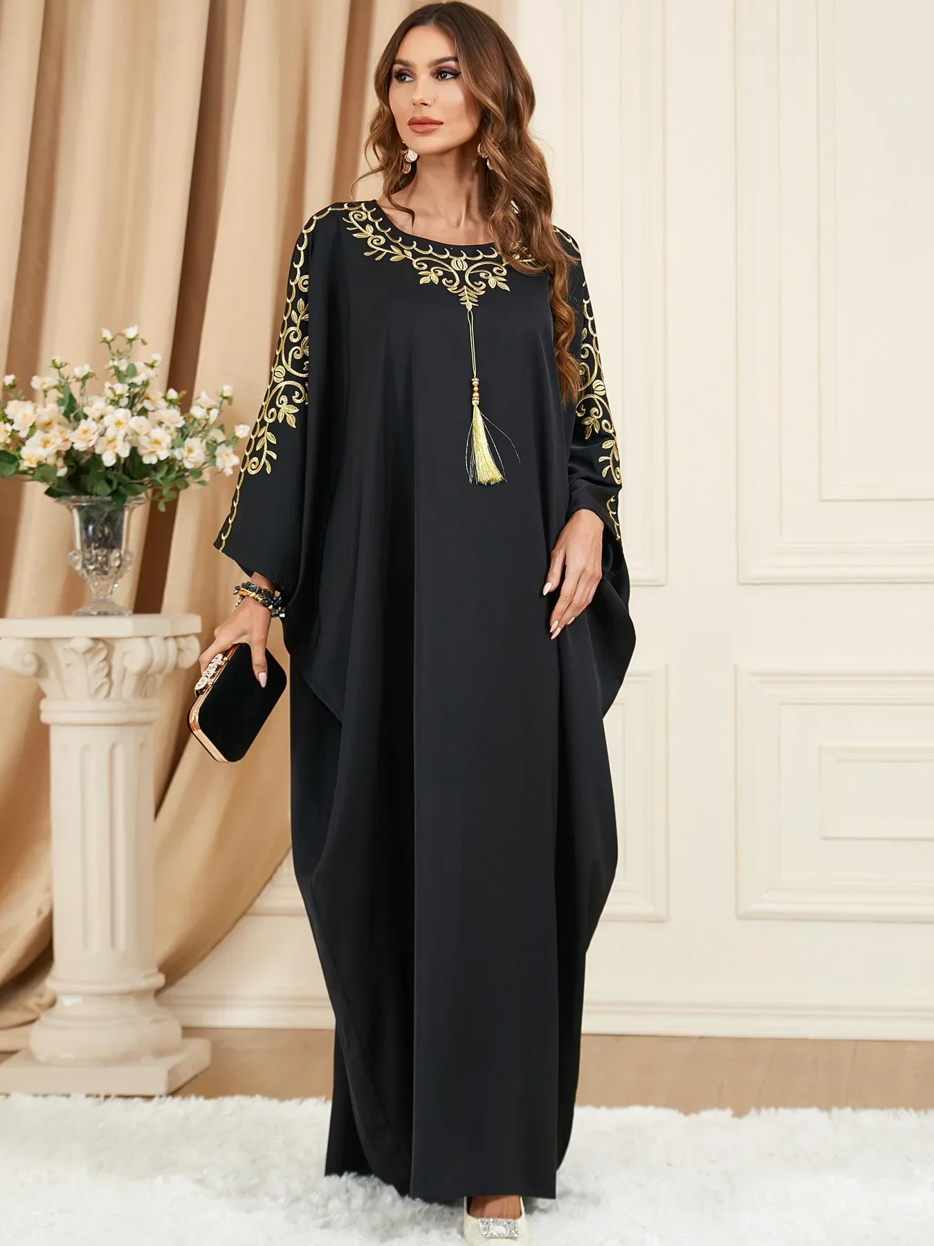 

Eid Arab Muslim Party Dress for Women Abaya Bat Sleeve Jalabiya Long Dresses African Kaftan Vestidos Dubai Ramadan Gown Robe