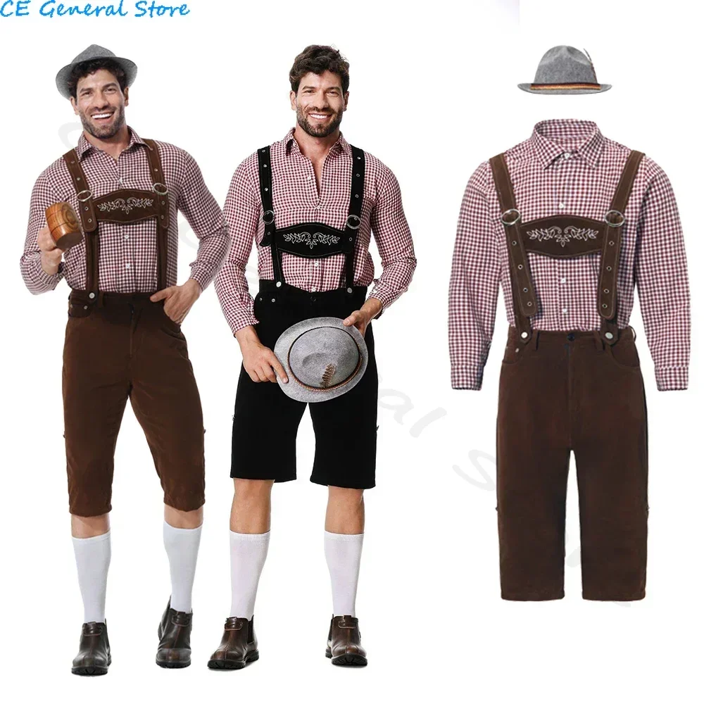Three-Piece Set Oktoberfest Lederhosen Costume for Men Bavarian German Beer Festivals Suspenders