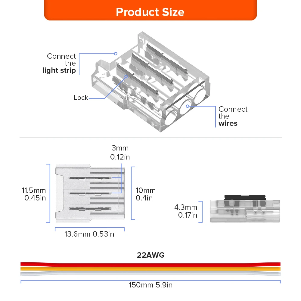 WS2812B WS2811 Transparent Solderless Cover Connector 12 pcs with 15 cm Wire WS2815 FCOB CCT RGB 5050 RGBW RGBCCT SMD LED Strip