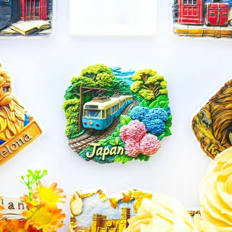Japan Train Fridge Magnet - Charming 3D Forest & Floral Ball Souvenir Unique Rural Gift for Travel & Tranquil Home Decor