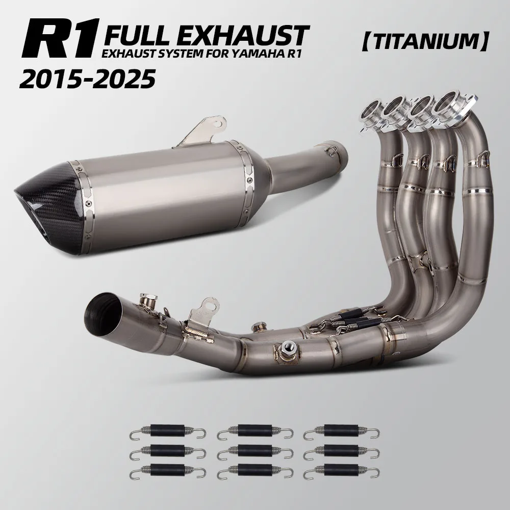 

Для Yamaha R1 2015-2025 лет выхлопная система мотоцикла, полностью титановая система, коллектор с карбоновым наконечником, глушитель, гоночный комплект для побега