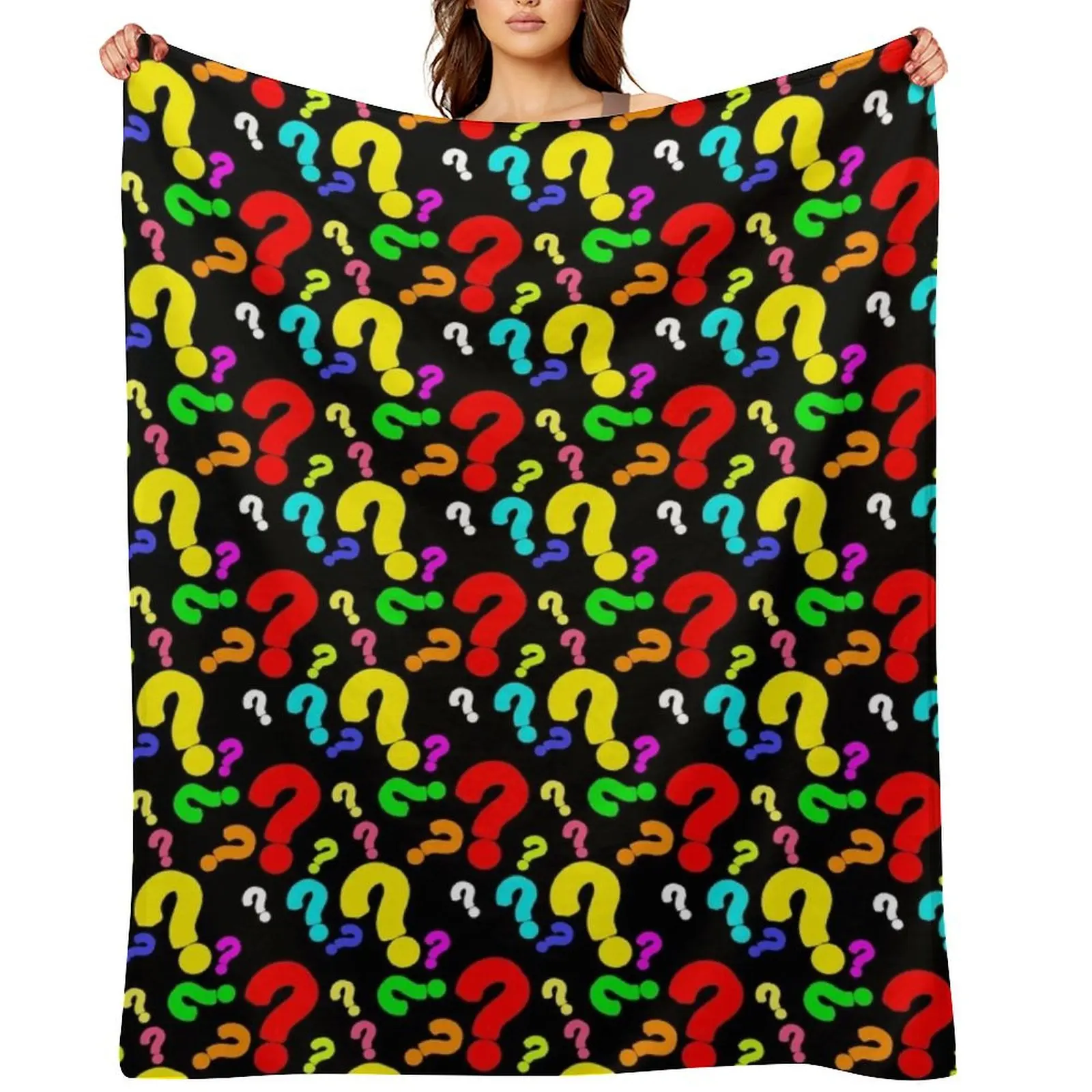 Colorful Question Mark Pattern Design Throw Blanket Thin Flannel Fabric Bed Fashionable Loose Luxury Throw Blankets