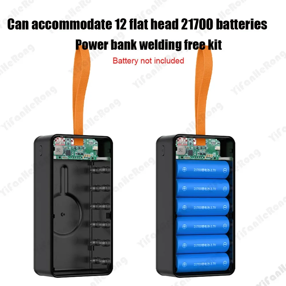 12*21700 Power Bank Battery Box Holder Dual USB Type C Charge Shell With Camping Lights for Huawei 21700 Battery Cases