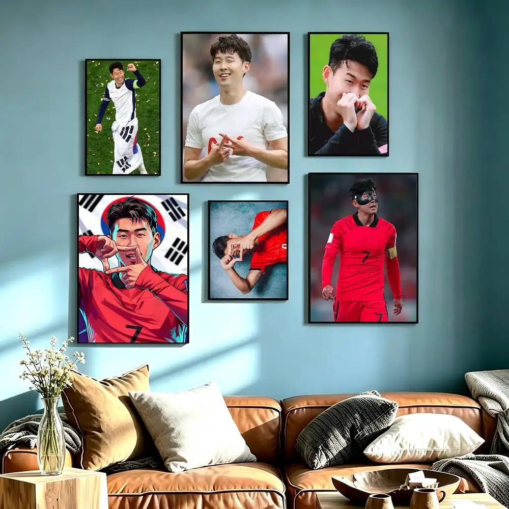 Hot Football Star Son Heung min Poster High Quality Dorm Living Room Aesthetic Wall Decoration Painting Stickers Gift