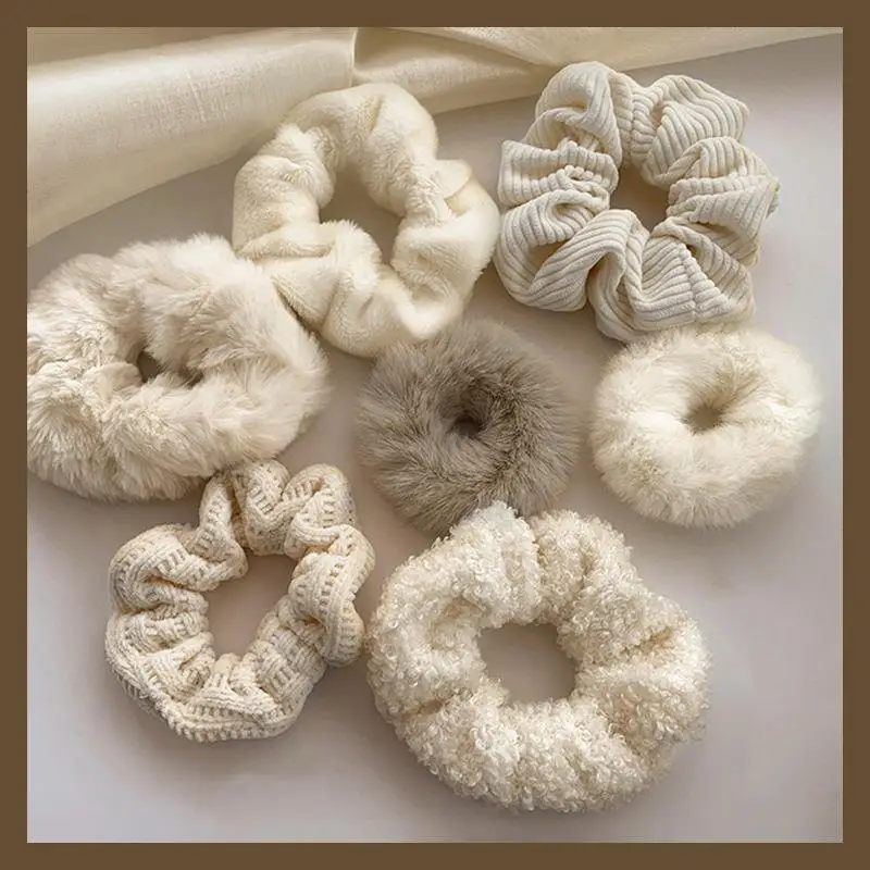 

7Pcs Fuzzy Hair Scrunchies Set Soft Plush Knit Elastic Hair Bands For Women Girls Ponytail Holder Hair Ties Hair Accessories