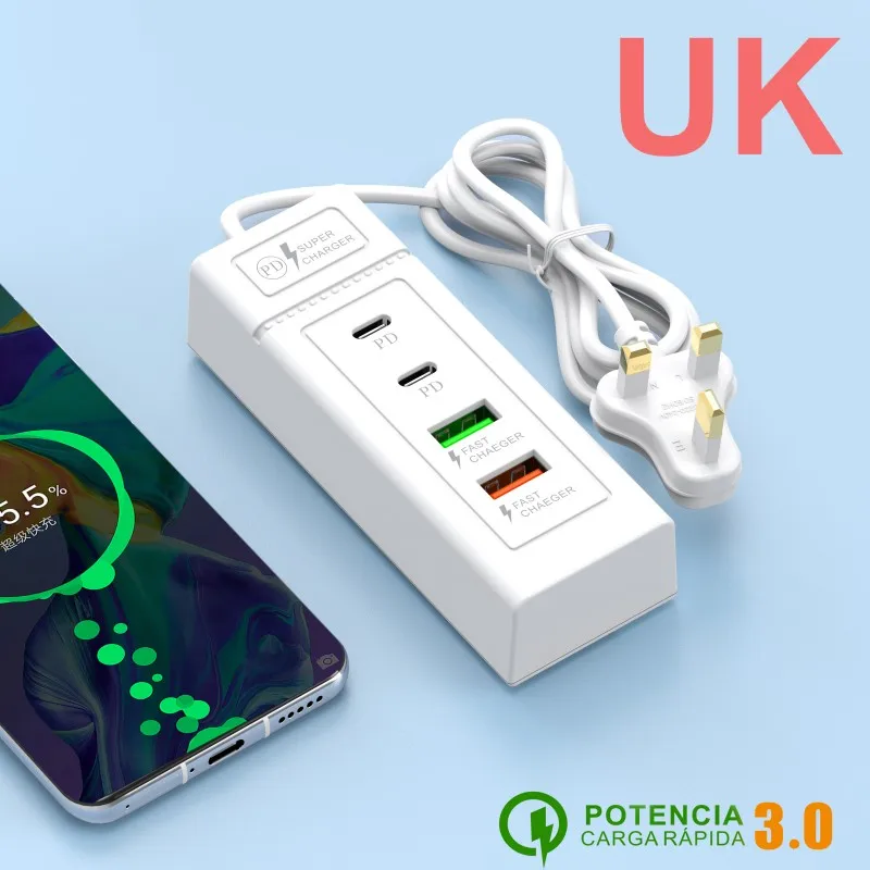 4-Port-USB-Schnellladegerät Typ C Wandladegerät für iPhone Samsung Xiaomi Huawei Telefonladegerät EU/US/UK-Stecker-Netzteil