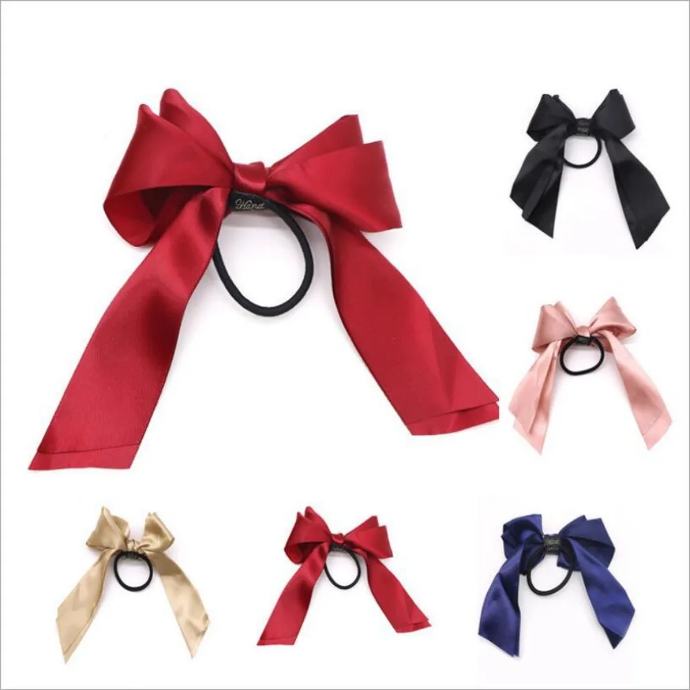 Korean BowKnot Hair Tie Scrunchies for Women Fashion Long Ribbon Elastic Hair Bands Bow Ponytail Ties Hair Accessories