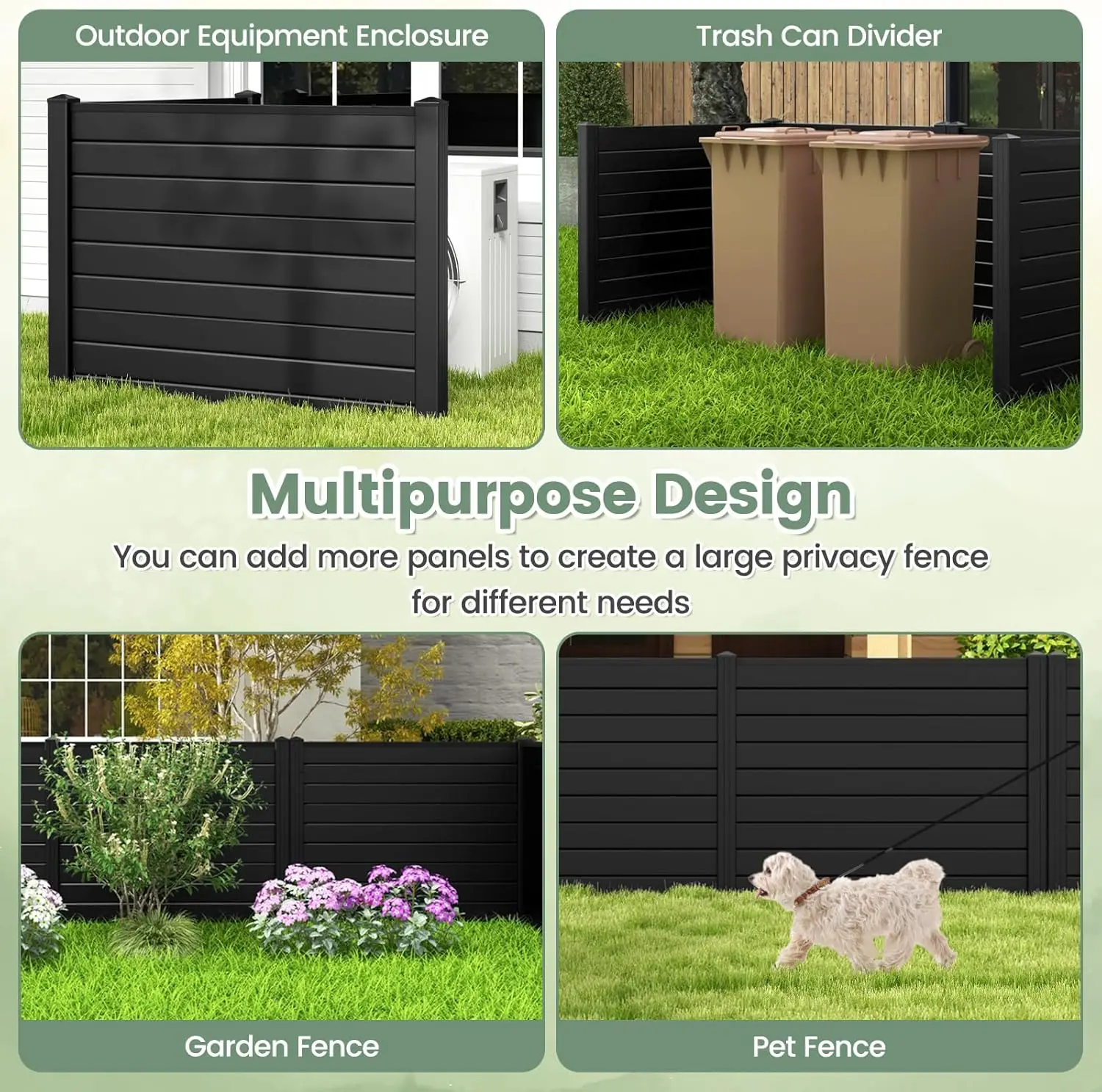 4 Panels Air Conditioner Fence - 48''W x 36''H Outdoor Privacy Screen Trash Can Enclosure with Stakes, PVC Vinyl Freesta