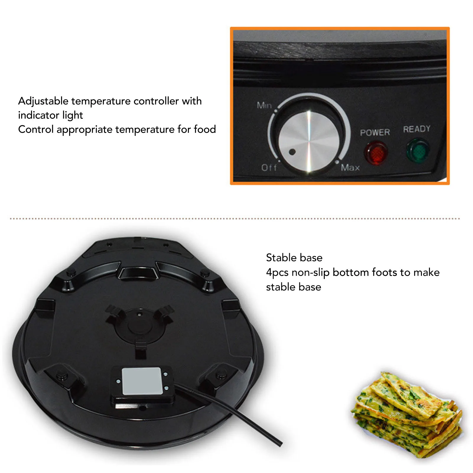 ماكينة صنع كريب الشواية الكهربائية 11.8 بوصة 900 وات مع التحكم في درجة الحرارة القابلة للتعديل Blintzes Pancakes Tortilla Spatula Batter