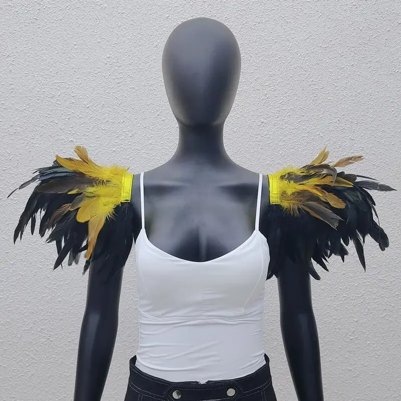 2 Pcs Unisex Feather Shoulder Epaulettes Gothic Shawl Shrug Fashion Clothing Accessories Halloween Cosplay for Women Men Costume