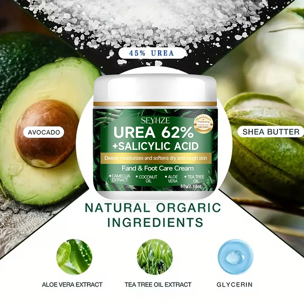SEYHZE Fußcreme mit 62% Urea und Salicylsäure für trockene, raue Haut, Teebaumöl, Aloe-Butteröl, Glycerin, H-Aloe Vera Feuchtigkeitspflege – Detail 3
