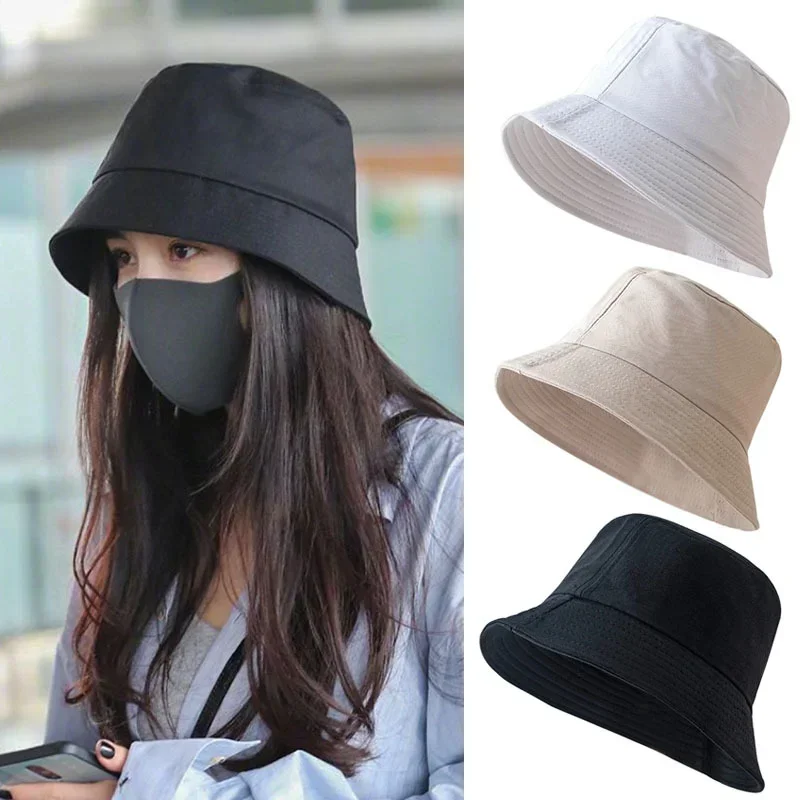 Unisex Cotton Bucket Hat Women Men Summer Foldable Sunscreen Hat Cap Outdoor Beach UV Protection Fishing Fisherman Hat Wide Brim