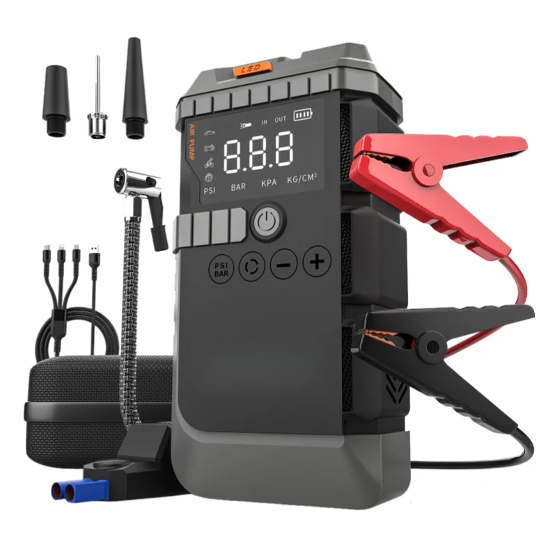 

Heavy Duty 12V Jump Starter 3000A/5000A Peak Current Tire Inflator USB-C Charging Spark Proof LED Light Digital Screen Trucks