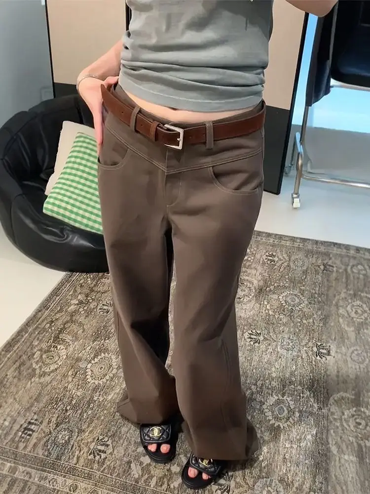 

Женские винтажные коричневые джинсы в стиле ретро, мешковатые джинсовые брюки в стиле Харадзюку, эстетические повседневные брюки оверсайз 2000-х годов