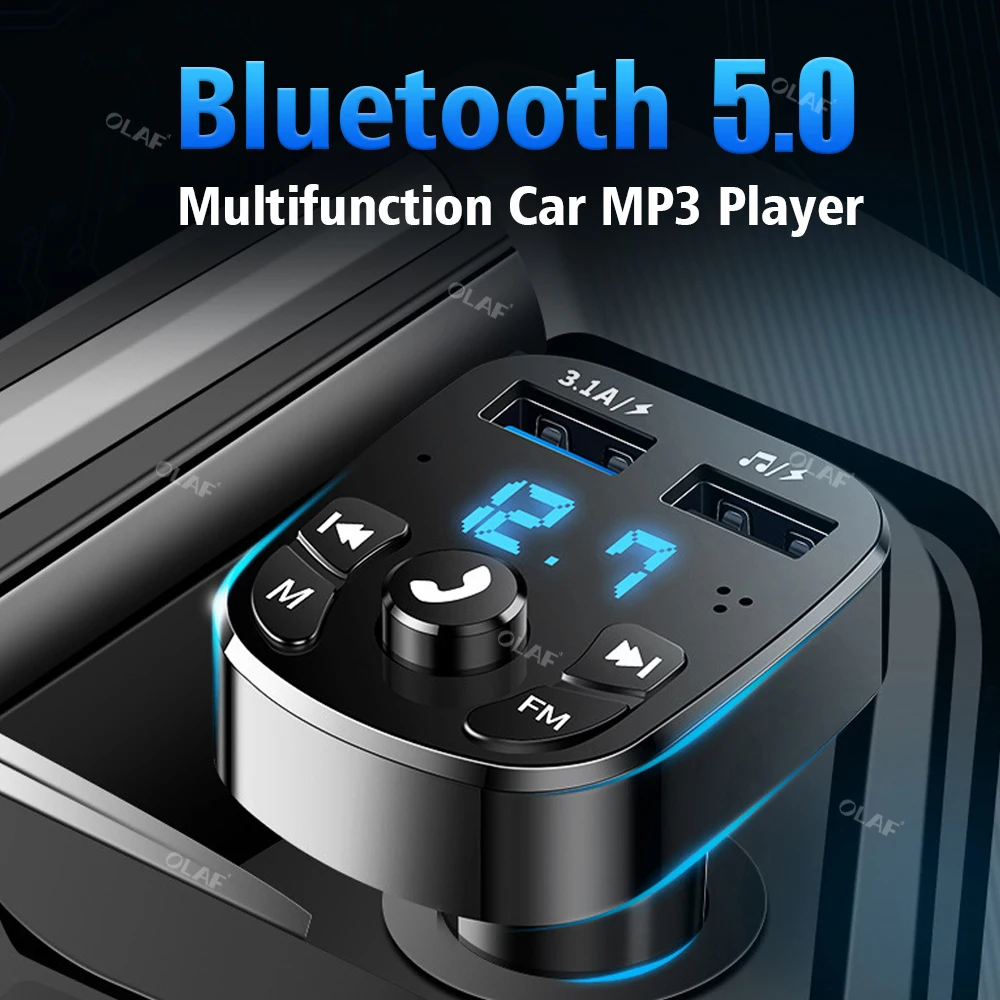 Olaf Car Fast Charger FM Transmitter Bluetooth 5.0 Handsfree Wireless Car Dual USB Car Charger Auto Radio Modulator MP3 Adapter