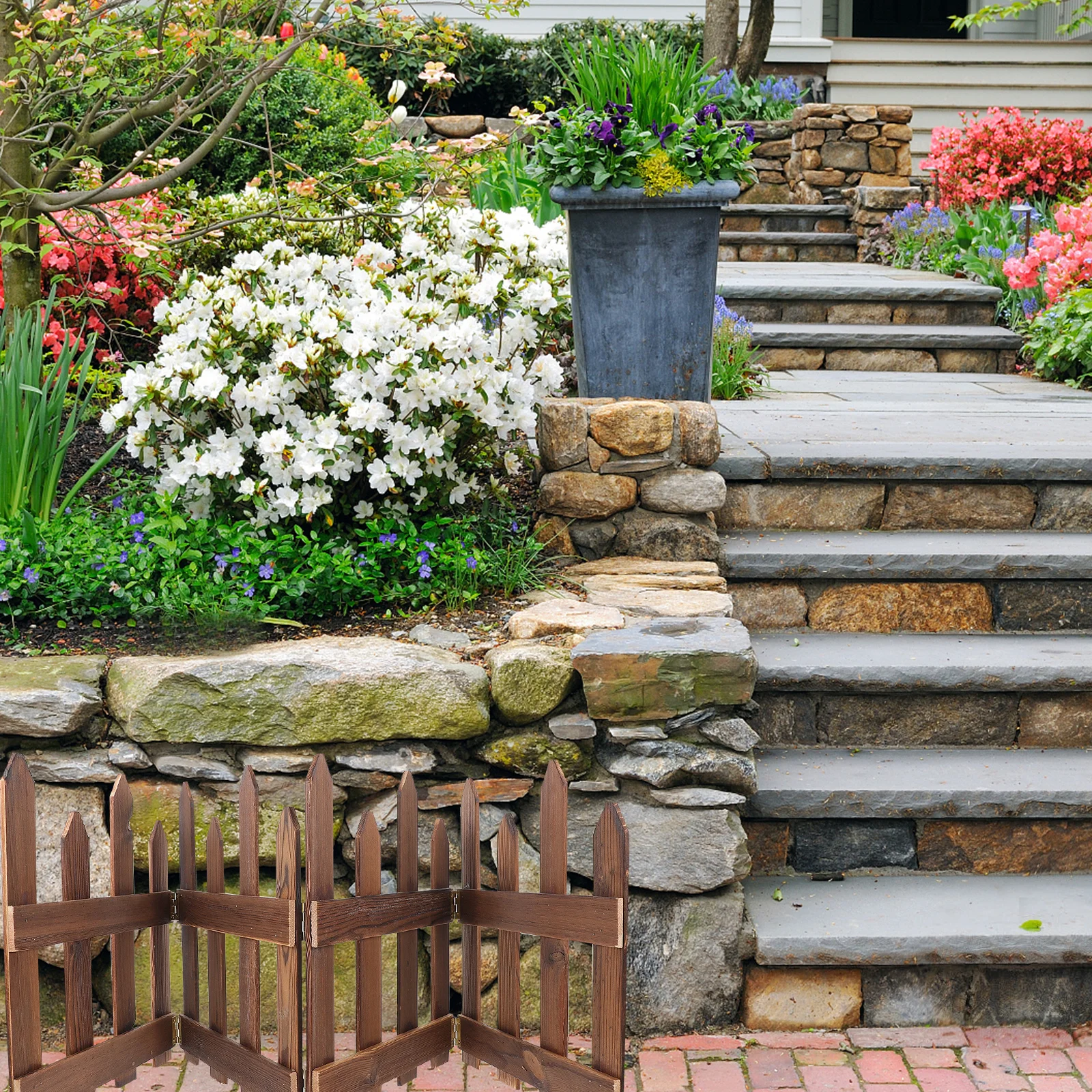 

1pc Wooden Garden Wood Fences Outdoor Yard Wood Fences For Lawn Edging Courtyard Partition Fence Decorative Garden Grass Fence