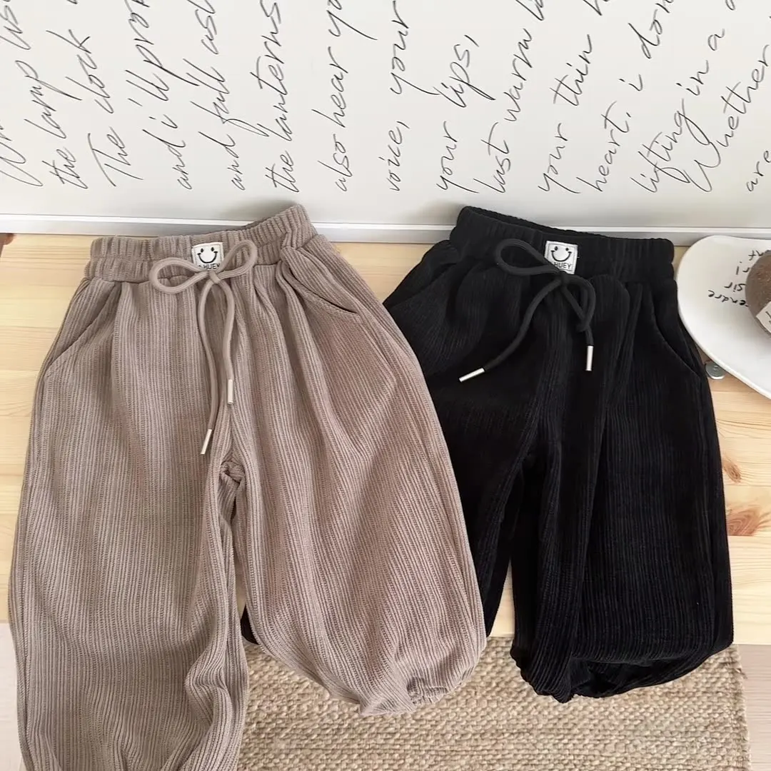 

Autumn Winter Casual Girls Boys Cotton Pants Solid Color Loose Pleated Trousers Korea Children Girls Hight Waist Harem Pants