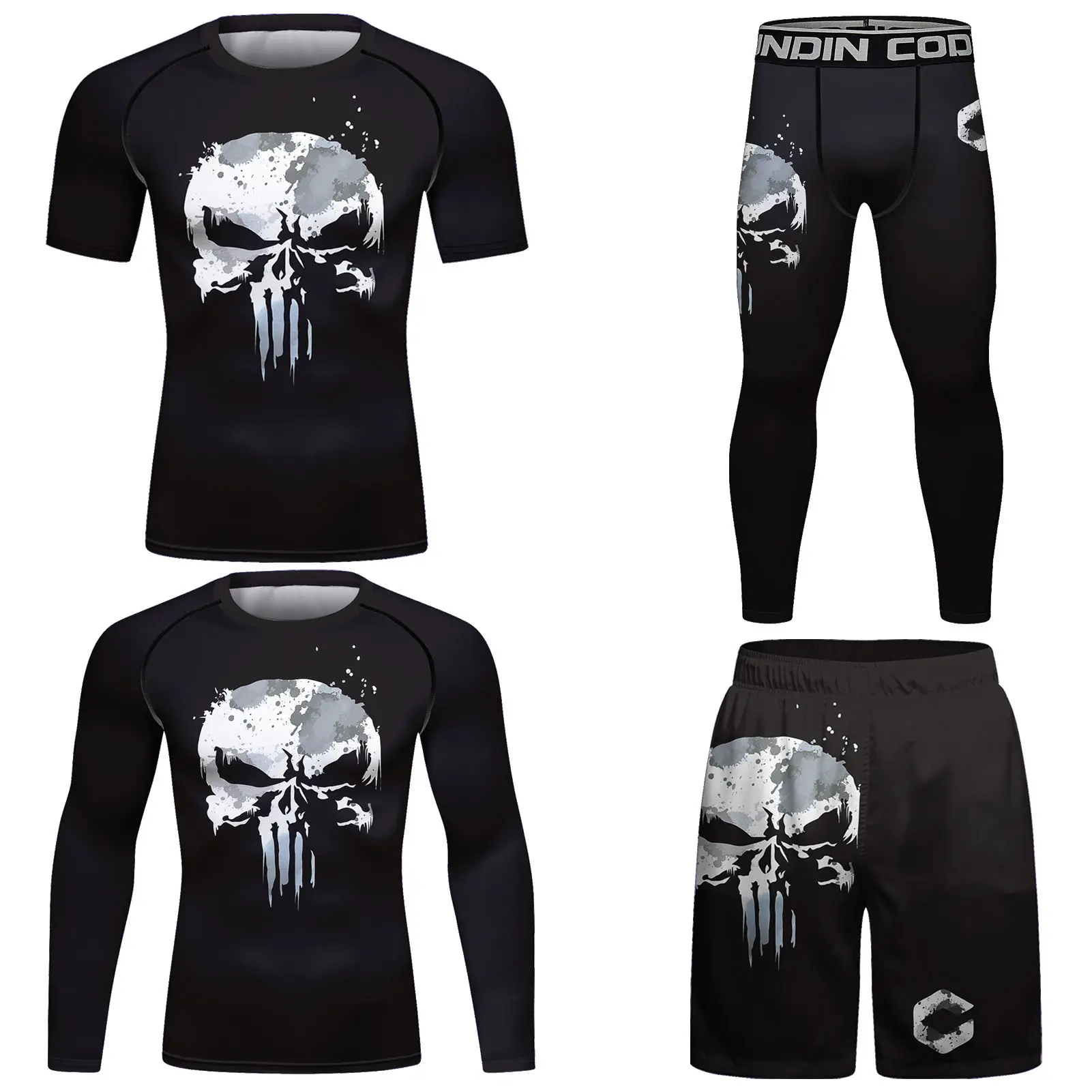 Men Rashguard MMA T-shirt +Pants Set MMA Shorts 4PCS/Set Brazilian Grappling Jiu Jitsu Bjj Boxing Jerseys Rash Guard Sportswear