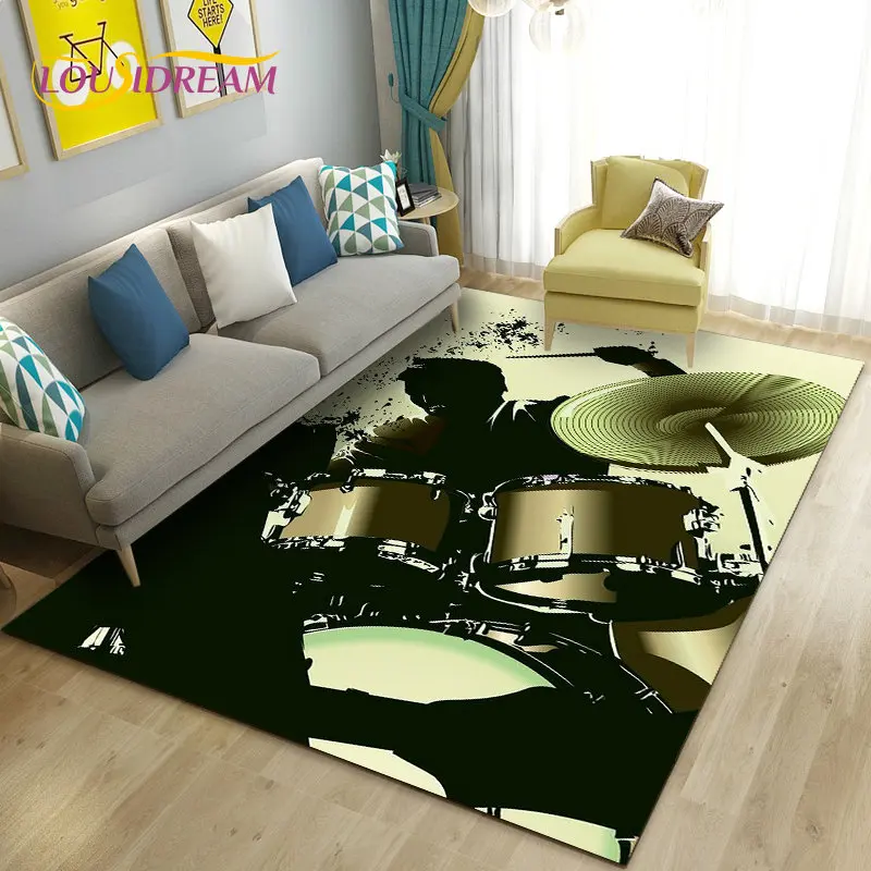 Drum Kit Music Instruments Area Rug Large,Carpet Rug for Living Room Bedroom Sofa Doormat Kitchen Decor,Kid Non-slip Floor Mat