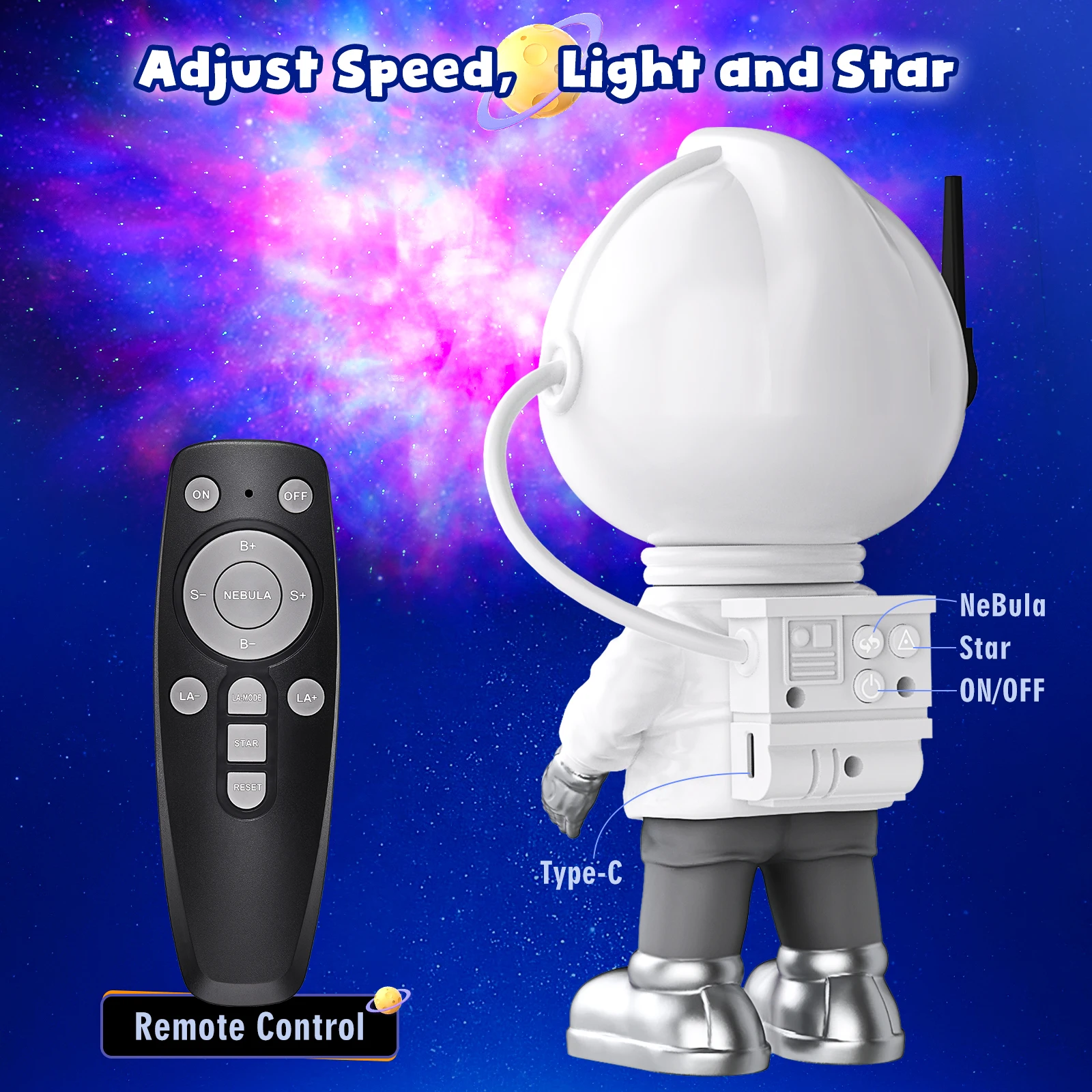 Astronaut Starry Sky Night Lamp Projector Light for Bedding Sleeping Lens Laser Nebula Atmosphere Lamp for Birthday Gift
