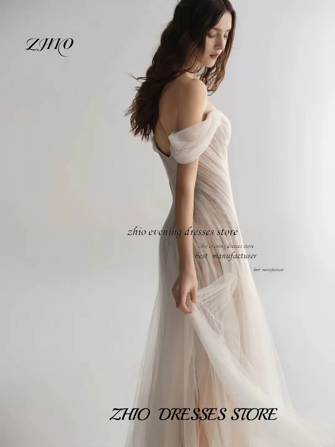 ZHIO Elegant Tulle Off Shoulder Bridal Dresses Sweetheart A-Line Pleated Floor Length Wedding Bridal Gowns Customized 웨딩드레스