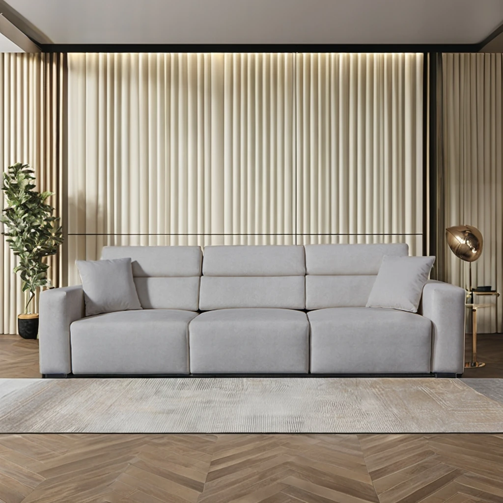 #Italian Minimalist Multi-functional Electric Sofa for Living Room Adjustable Straight Row Three-seat Leather Sofa Combination