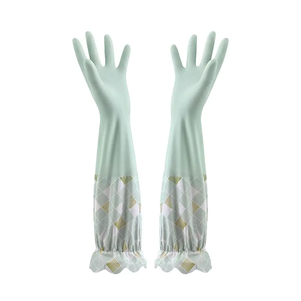 

Free Shipping Household Kitchen Cleaning Gloves Waterproof Cotton Lined Dishwashing Non-Slip Long Cuff Gloves