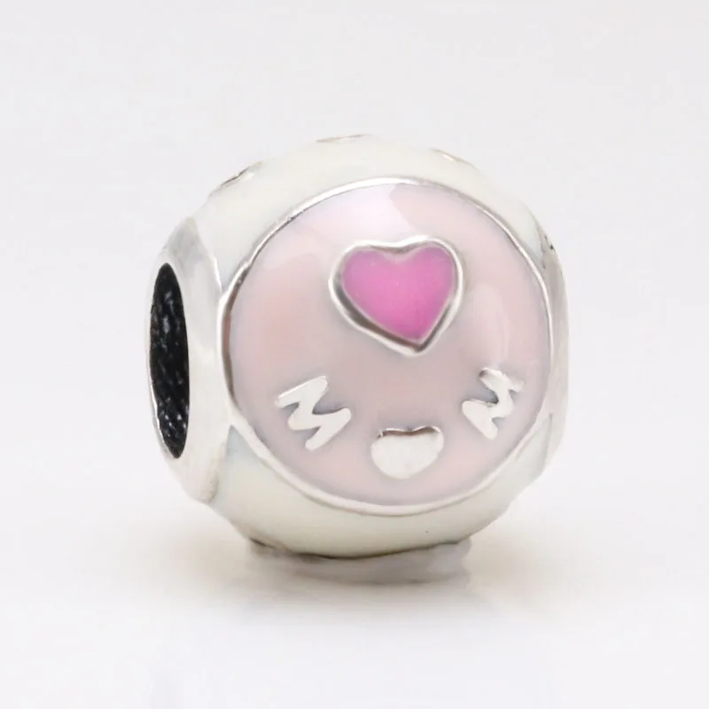 

Authentic 925 Sterling Silver Bead Charms Love Mom Pink Glaze Beads For Original Pandora Charm Bracelets & Bangles Jewelry