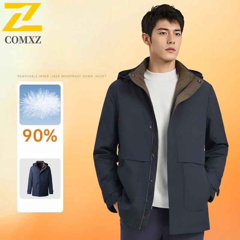 

COMXZ мужское хлопковое пальто классическая с капюшоном уличная офисная утолщенная теплая парка однотонная облегающая ветрозащитная удобная куртка