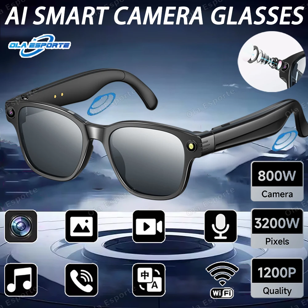 

Новые умные очки с искусственным интеллектом и камерой 800 Вт, Bluetooth-вызов, голосовой помощник, переходное сенсорное управление, музыкальный плеер, солнцезащитные очки для мужчин и женщин