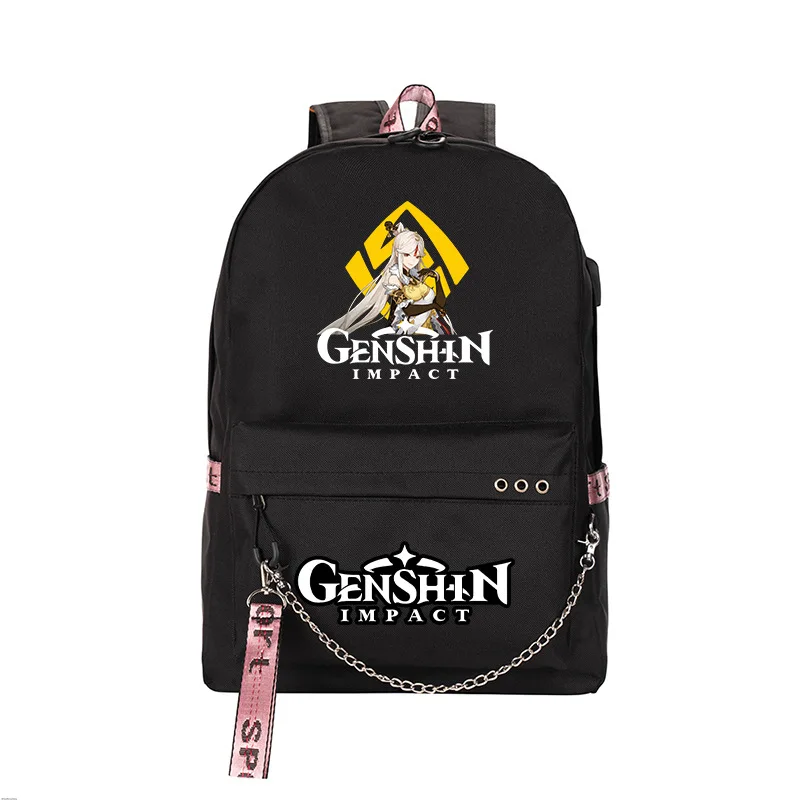 Popular Novelty Genshin Impact USB Student School Bags Unisex Printed Oxford Waterproof Notebook multifunction Travel Backpacks