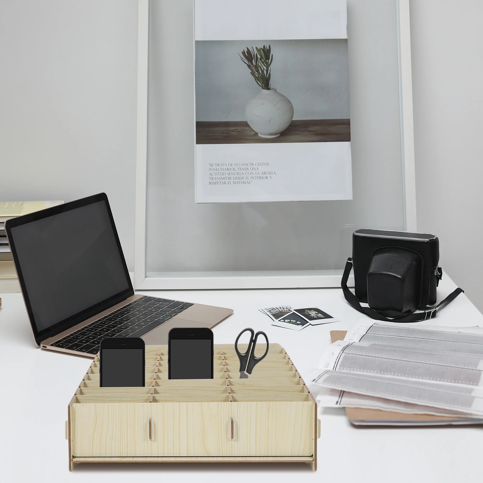 DIY Wooden Phone Storage Box 32 6x20x17 5cm Smooth Polished Desk ganizer School Classroom Office Supplies Container
