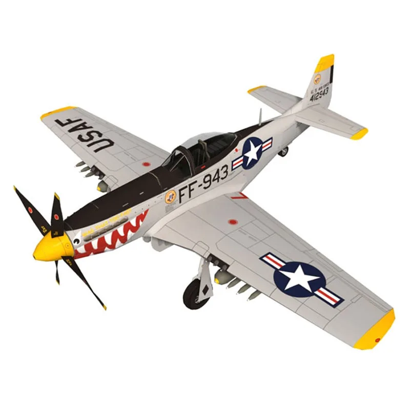 1:33 P-51D papier myśliwski Mustang Model samolotu bombowiec wersja samolotu ręcznie robiona zabawka do kawałek układanki wojskowego