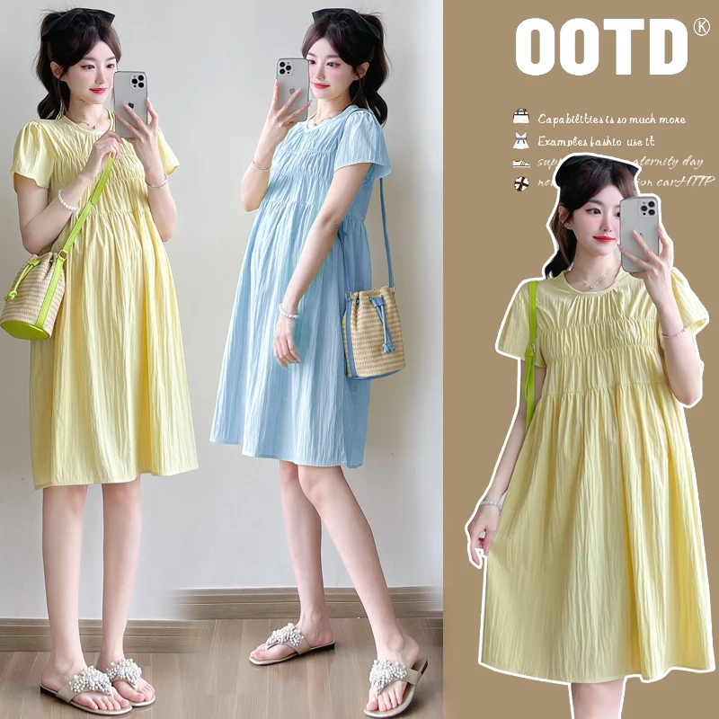 2025 新しい夏のマタニティドレスミニマリストシックなルーズフィット痩身妊娠服ファッショナブルなママ Y2K 若者妊婦