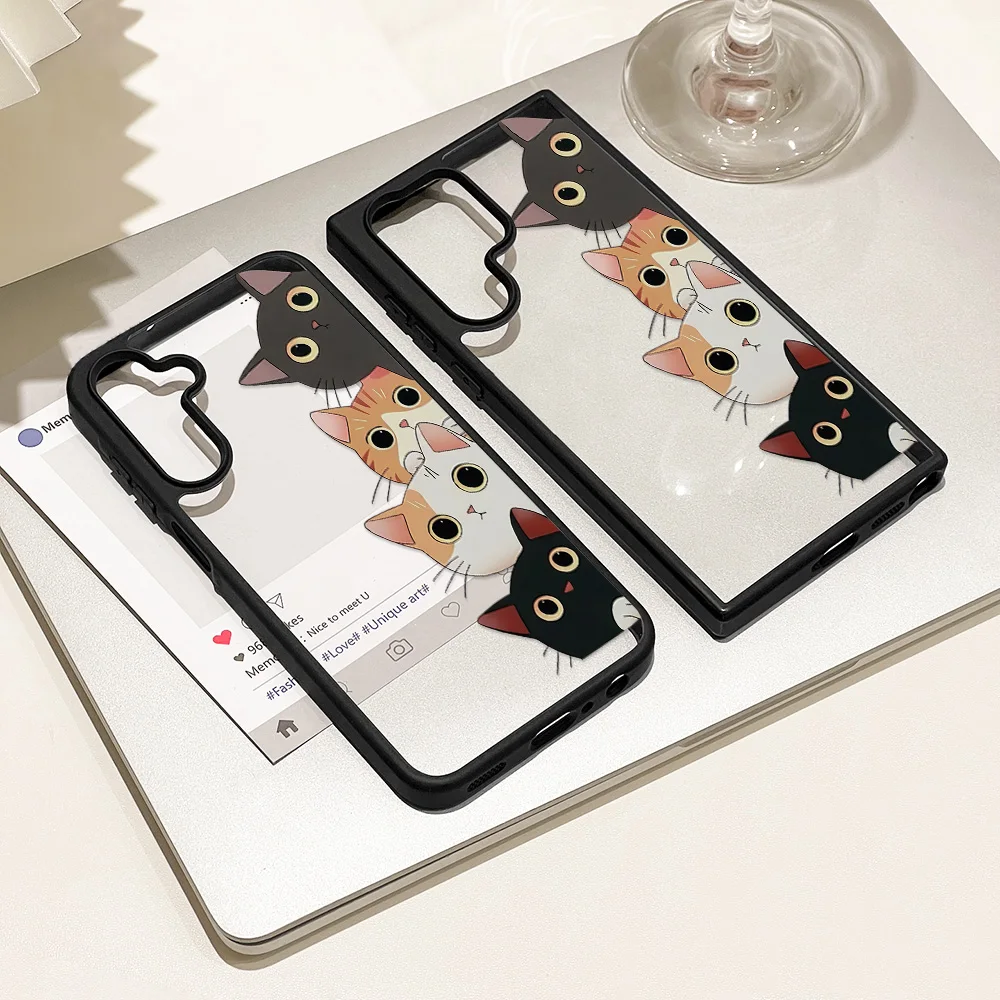 Cute Kawaii Peeking Cats Phone Case For Samsung Galaxy S26 S25 S24 S23 Ultra A57 A56 A26 A05 A34 A14 5G Cases for S24 FE A06 A13