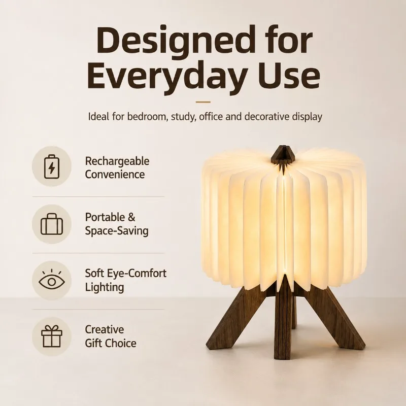 Retro Nordic Style Foldable Wooden 3D LED Book Night Light - Creative Gift USB Table Lamp for Bedroom Bedside Home Decor