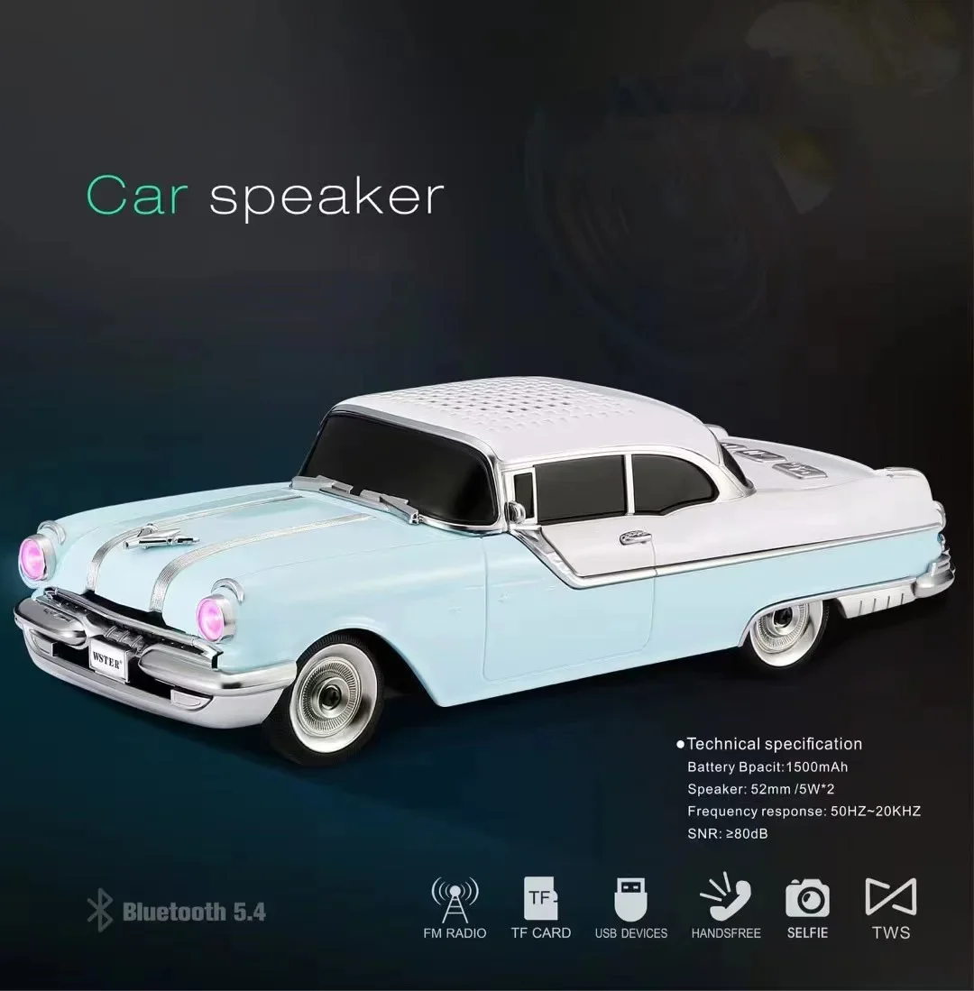 Classic Speaker Pontiac Car Shaped Wireless Bluetooth Sound Box TF USB FM AUX Handsfree TWS LED Light Function Portable Boombox