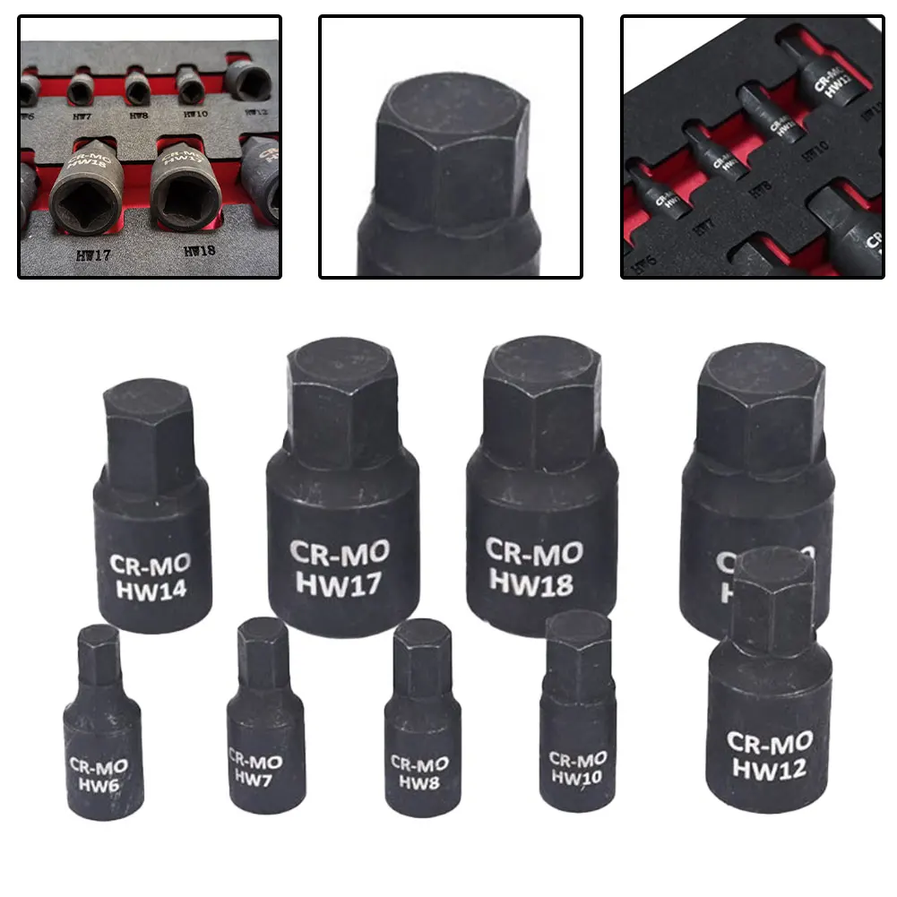 

9Pcs Hex Socket Bit Set Screwdriver Bit 1/4 3/8 1/2Inch Drive Socket Bits Socket Wrenches H6 H7 H8 H10 H12 H14 H17 - H19