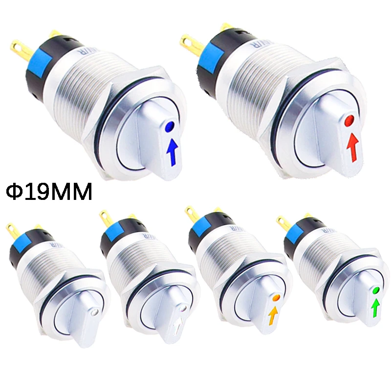 

19mm 2 3 position Metal Selector Rotary Switch Latching Push Button Switch SPDT with 12V LED Illuminated Switch 1NO1NC ON OFF